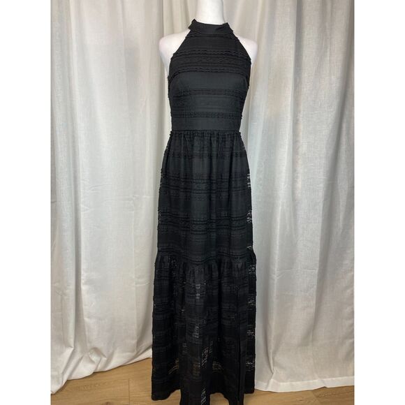 Eliza J Black Lace Halter Maxi Dress – Women's Size 6 whimsy goth witchy - Picture 1 of 8